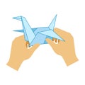 Two Hands Doing Origami Paper Crane, Elementary School Art Class Vector Illustration