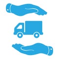 hands with flat truck pictogram Royalty Free Stock Photo