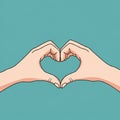 Two hands form a heart shape against a solid teal background Royalty Free Stock Photo