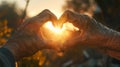 Elderly Couple Forming Heart Hands. AI generated Royalty Free Stock Photo