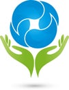 Two hands and four drops, wellness logo