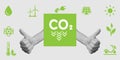 Two hands giving a thumbs up sign, meaning approval of reducing carbon dioxide emissions in the atmosphere. Minimalist Royalty Free Stock Photo