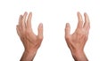 Two hands grasping,  on white background. Gesture indicating grabbing or catching something, Royalty Free Stock Photo