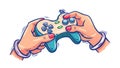 Two hands gripping a game controller, immersed in digital play, vector design Generative AI Royalty Free Stock Photo