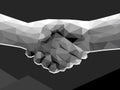 two hands handshake polygonal low poly contract agreement monochrome on dark background