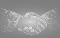 Two hands handshake polygonal low poly contract agreement monochrome on a light background.