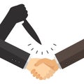 Two hands handshake with a shadow of one hand holding a knife concept Royalty Free Stock Photo