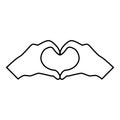 Two hands have shape heart Hands making heart symbol silhouette icon black color illustration outline