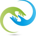 Two hands, helper and nursing logo