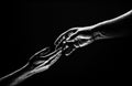 Two hands. Helping hand to a friend. Rescue or helping gesture of hands. Concept of salvation. Hands of two people at Royalty Free Stock Photo