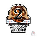 Two hands hold basketball ball with number 2 above basket. Sport logo for any team or competition isolated Royalty Free Stock Photo