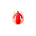 Two hands hold red blood drop, blood donation, abstract vector logo. Royalty Free Stock Photo