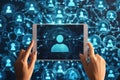 Recruiters Holding a Tablet Displaying Digital Connections and User Profiles Royalty Free Stock Photo