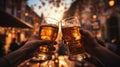 Two hands holding beer mugs and toasting 1 Royalty Free Stock Photo