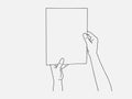 Two hands is holding a blank sheet of paper icon. Vector illustration of a mans hands holding blank paper. Hand drawn blank paper