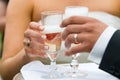 Two hands holding a champagne glass
