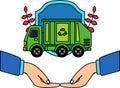 two hands holding a green garbage truck Royalty Free Stock Photo