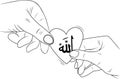 Two hands holding heart with the sign of allah muslim couple islamic hands drawn sketch vector illustration Royalty Free Stock Photo