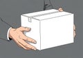 Two hands holding a plain white cardboard box, presented against Royalty Free Stock Photo