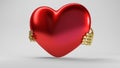 Two hands holding red 3d reflected heart Royalty Free Stock Photo