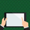 Two hands holding tablet with Critical Announcements. Important information on the screen. Blank space for text. Empty Royalty Free Stock Photo