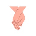 Two hands holding together. Couple in romantic relationship, family. Interlocked fingers of valentines, love partners