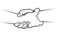 Two hands holding wrist of each other, strong grip, letterbox style handshake Royalty Free Stock Photo