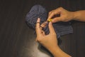 Knitting or Crochete process in close up view Royalty Free Stock Photo