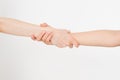 Two hands isolated. Helping hand to a friend. Copy space. Rescue or helping gesture of arms. Royalty Free Stock Photo