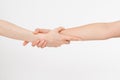 Two hands isolated. Helping hand to a friend. Copy space. Rescue or helping gesture of arms. Royalty Free Stock Photo