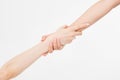 Two hands isolated. Helping hand to a friend. Copy space. Rescue or helping gesture of arms. Royalty Free Stock Photo