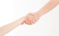 Two hands isolated on the white background. Helping hand to a friend. Copy space. Rescue or helping gesture of arms. Royalty Free Stock Photo