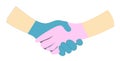 TWO hands in latex gloves isolated on a white background. Vector illustration. shaking hands, greeting and touching Royalty Free Stock Photo