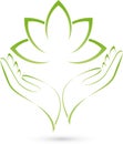 Two hands and leaves, massage and wellness logo