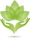 Two hands, leaves, naturopath logo Royalty Free Stock Photo