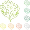 Two hands and leaves, naturopath and wellness logo Royalty Free Stock Photo