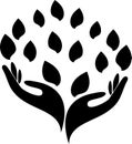 Two hands and leaves, spa and naturopaths logo, sticker label