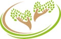 Two hands and leaves, spa and naturopaths logo, Gardener background, spa background, tree background