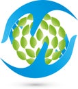 Two hands and leaves, wellness and naturopathic logo