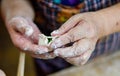 Two Hands Making Chinese Dumpling Royalty Free Stock Photo