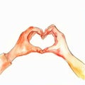 Two Hands Making Heart Shape with Valentine\'s Day Themed Watercolor Illustration AI Generated Royalty Free Stock Photo