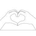 Two hands making heart sign continuous line drawing, social help service, love and volunteering, hands showing heart Royalty Free Stock Photo