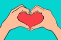 Two hands making heart sign. Love, romantic relationship concept. Isolated vector illustration line style. Royalty Free Stock Photo