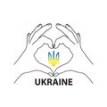 Two hands making heart sign and yellow and blue trident. Vector ukraine patriotic illustration Royalty Free Stock Photo