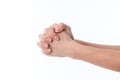Two hands with palms facing each other, pressed fist close-up Royalty Free Stock Photo