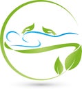 Two hands and person, massage and wellness logo