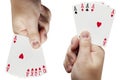 Two hands with playing cards Royalty Free Stock Photo