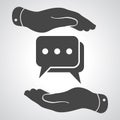 Two hands protecting flat chat icon