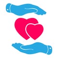 Two hands protecting pink hearts icon Royalty Free Stock Photo