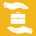 Hands protecting portfolio case icon